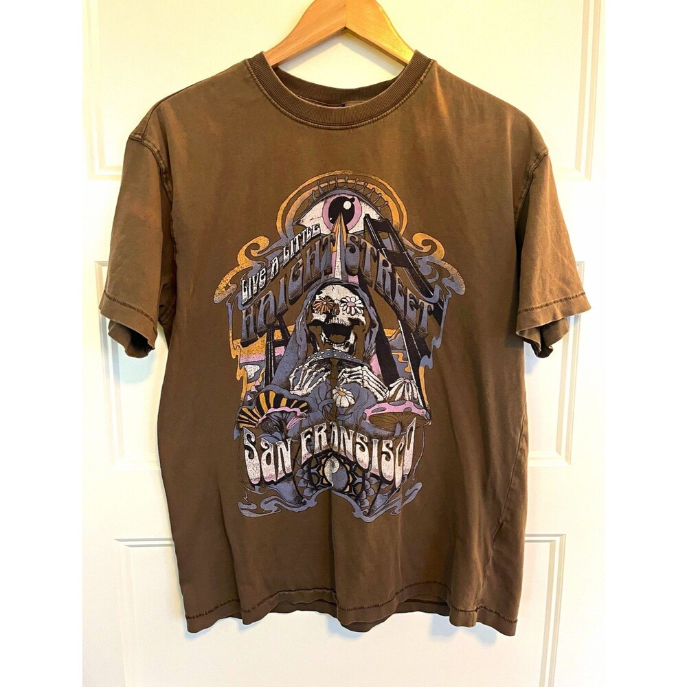 Live A Little Haight Street San Francisco T Shirt Mens Medium Brown Graphic M